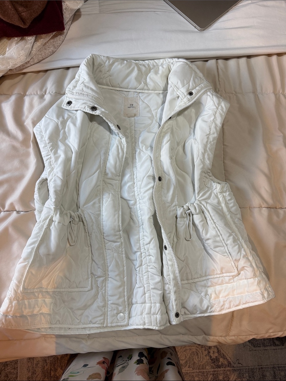 Thread & Supply White Quilted Drawstring Vest